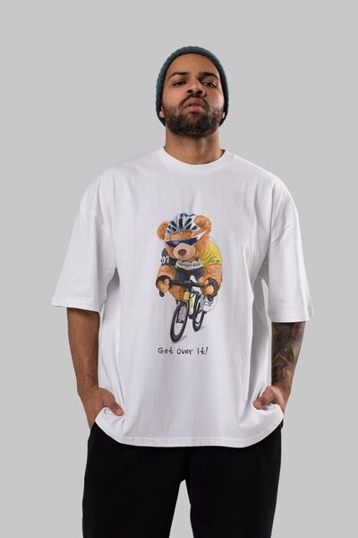 Ankhises Teddy Bear Sport Boy εμπρός εμπριμέ λευκό μπλουζάκι Oversize Ανδρικό...