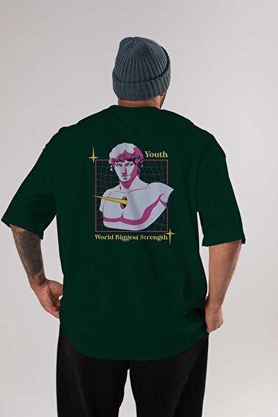 Ankhises Omladina Nazad Štampano Smaragdno zelena Oversize kroj T-shirt Muška...