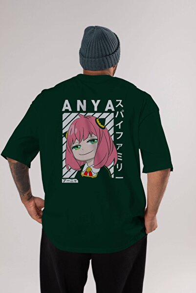 Ankhises Anya SPYX FAMILY Anime Back Štampano Emerald Green Oversize kroj T-s...