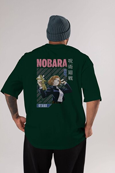 Ankhises Nobara Kugisaki 6 Anime Back Štampano Emerald Green Oversize kroj T-...