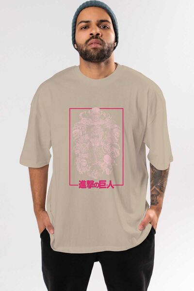 Ankhises Attack on Titans Anime Bež Oversize kroj T-shirt - Muškarci Žene