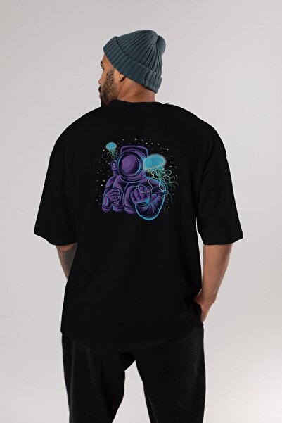 Ankhises Astronaut i meduza leđa Štampano crna Oversize kroj T-shirt unisex m...