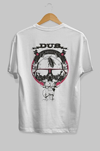 Ankhises Dub Addict Tricou oversize alb cu imprimeu pe spate, unisex, bărbați...