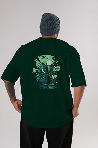 Ankhises Ukleta kuća Leđa Štampano Smaragdno zelena Oversize kroj T-shirt Uni...