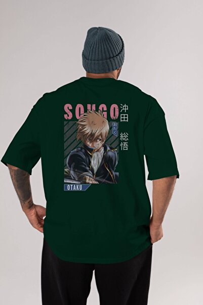 Ankhises Sougo Okita GINTAMA Anime Back Štampano Emerald Green Oversize kroj ...