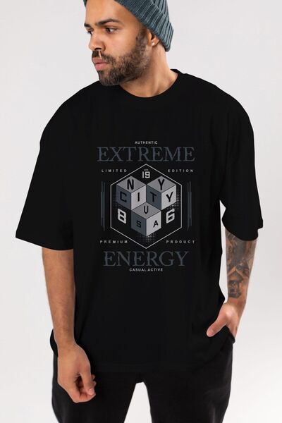 Ankhises Extreme Energy Front Štampano Crna Oversize kroj T-shirt Unisex Mušk...