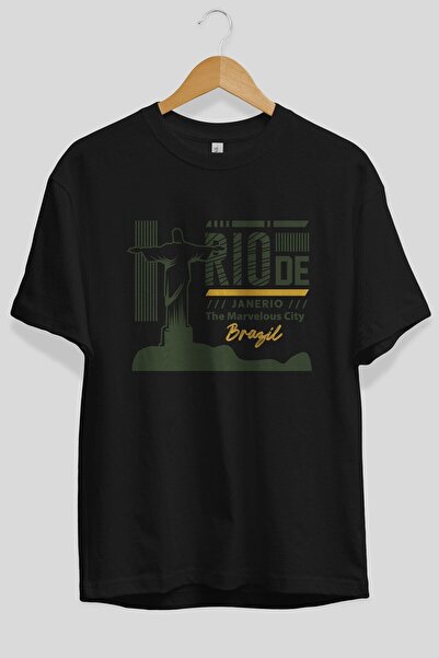 Ankhises Rio de Janeiro Štampano Unisex Oversize kroj T-shirt - Crna, okrugla...