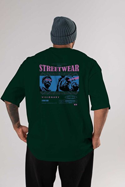 Ankhises Streetwear Visionary Back Štampano Emerald Green Oversize kroj T-shi...