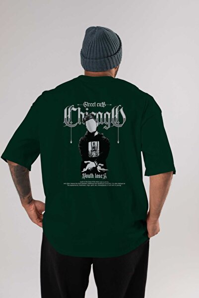 Ankhises Smaragdno zelena Oversize kroj T-shirt - Unisex, okrugla kragna, Chi...