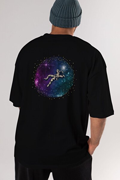 Ankhises Galaxy Astronaut - Crna Oversize kroj okrugla kragna T-shirt