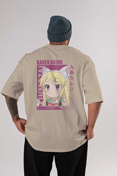 Ankhises Karen Kujou 4 Anime Leđa Štampano Bež Oversize kroj T-shirt 100% pam...