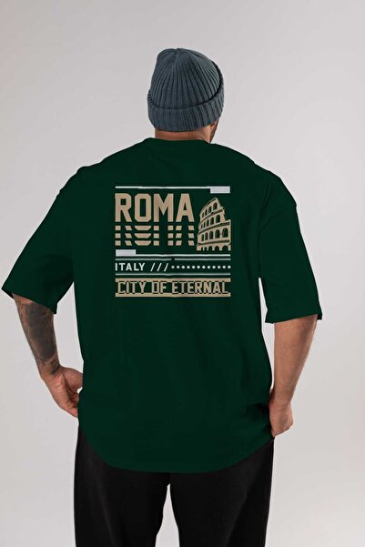 Ankhises Roma Back Štampano Emerald Green Oversize kroj T-shirt Muškarci Žene...