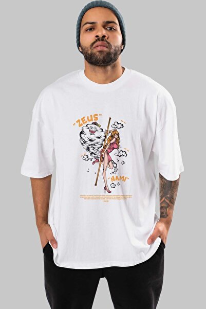 Ankhises Μπλουζάκι Zeus Nami Anime Μπροστινό εμπριμέ Λευκό Oversize Ανδρικό Γ...