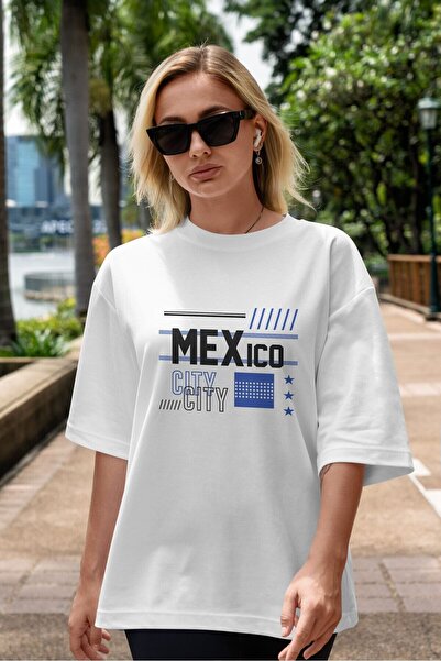 Ankhises Mexico City εμπρός εμπριμέ λευκό μπλουζάκι υπερμεγέθη Unisex ανδρικό...