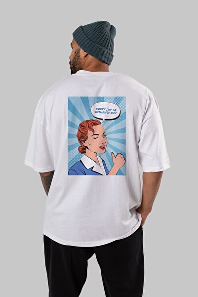 Ankhises Svaki dan je Dan žena Nazad Štampano Beli Oversize kroj T-shirt Mušk...