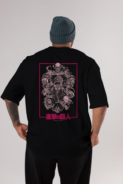 Ankhises ATTACK ON TITANS Anime Back Printed Black Oversize t-shirt Men Women