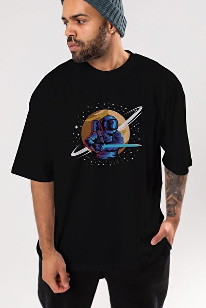 Ankhises Astro Knight Sa deznom Crna Oversize kroj T-shirt - Unisex okrugla k...