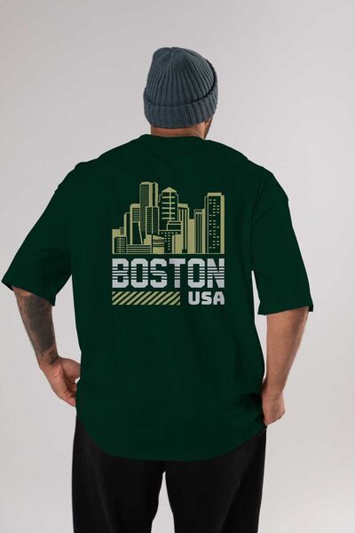 Ankhises Boston Back Štampano Emerald Green Oversize kroj T-shirt Unisex Mušk...