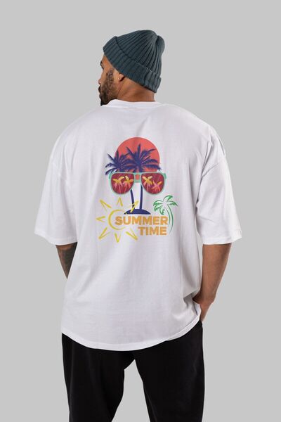 Ankhises Letnje vreme Napisano nazad Štampano Belo Oversize kroj T-shirt Mušk...
