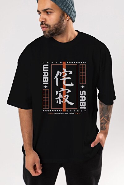 Ankhises Wabi Sabi Front Štampano Crna Oversize kroj T-shirt Unisex Muškarci ...