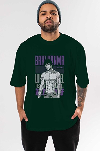 Ankhises Smaragdno zelena Oversize kroj Anime T-shirt - Baki Hanma (2) Muškar...