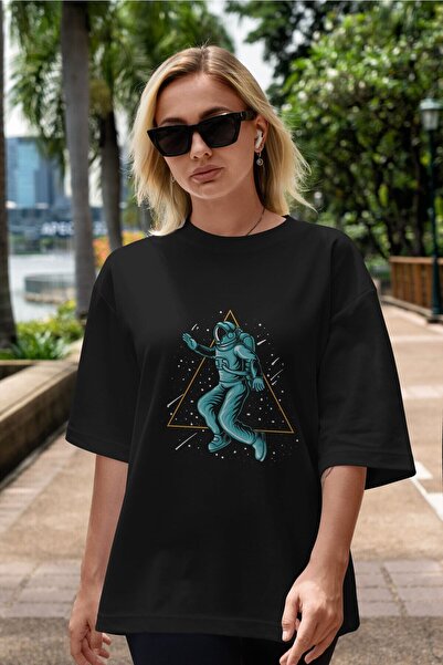Ankhises Astronaut Zvezdani Trokut Sa deznom Crna Oversize kroj T-shirt - Uni...