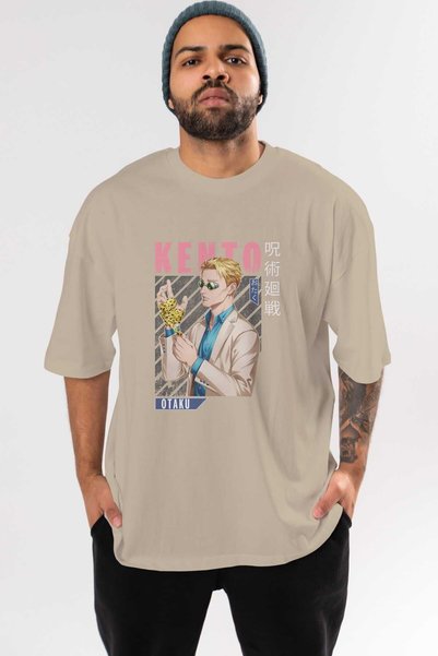 Ankhises Kento Nanami Anime Front Štampano Bež Oversize kroj T-shirt Muškarci...