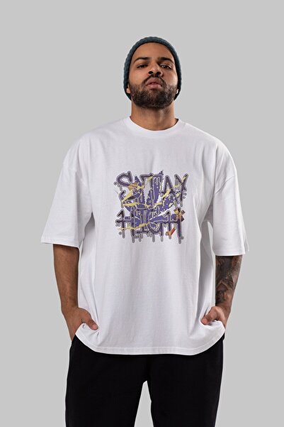 Ankhises Stay High Front Štampano Bela Oversize kroj T-shirt Unisex Muškarci ...