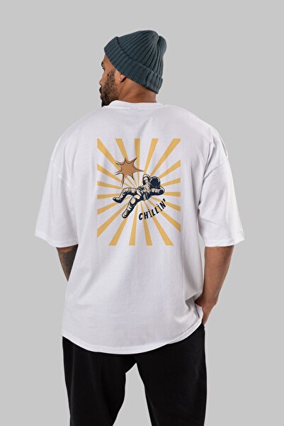 Ankhises Astronaut Chillin Back Štampano Bela Oversize kroj T-shirt Muškarci ...