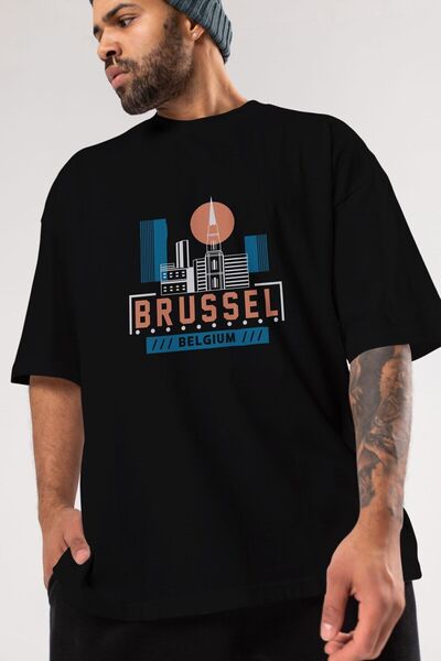 Ankhises Brussels Front Štampano Crna Oversize kroj T-shirt Unisex Muškarci Ž...