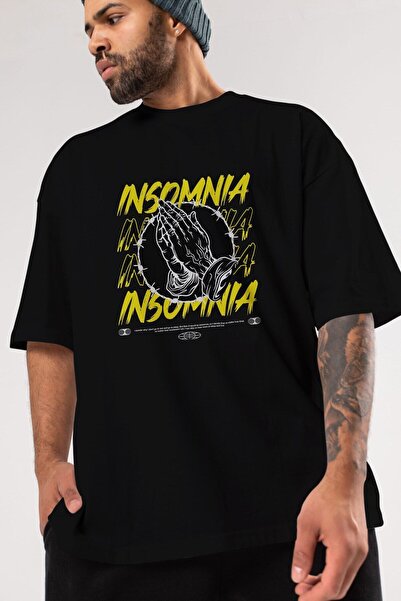 Ankhises Insomnia Streetwear Front Štampano Crna Oversize kroj T-shirt Unisex...