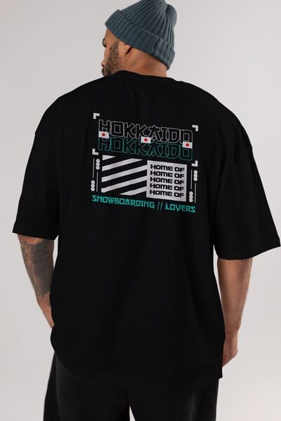 Ankhises Hokkaido Početna Povratak Štampano Crna Oversize kroj T-shirt Unisex...