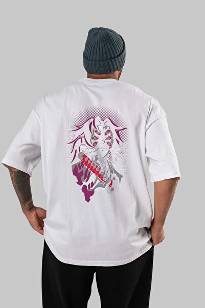 Ankhises Kokushibo Anime Leđa Štampano Bela Oversize kroj T-shirt 100% pamuk ...