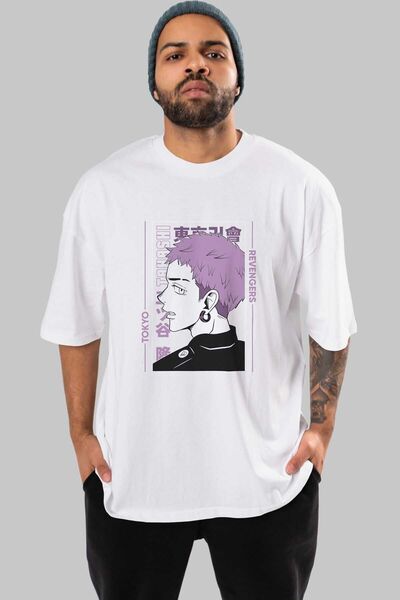 Ankhises Takashi Mitsuya Anime μπροστινό εμπριμέ λευκό μπλουζάκι Oversize Ανδ...