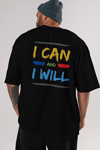 Ankhises Mogu i hoću vratiti Štampano crno Oversize kroj T-shirt muškarci žen...