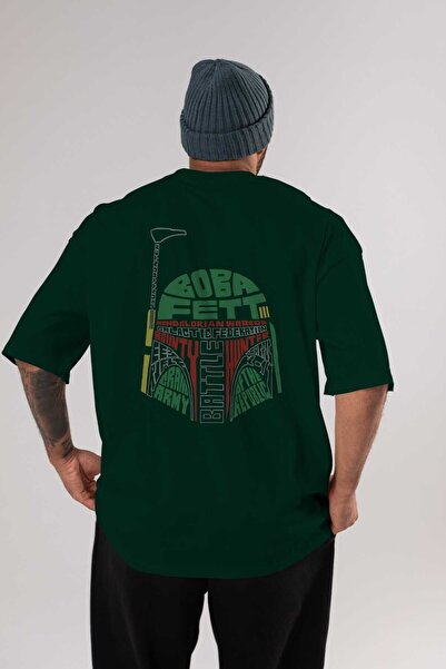Ankhises Boba Fett Back Štampano Emerald Green Oversize kroj T-shirt Unisex M...