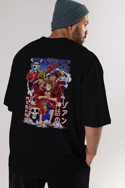 Ankhises MONKEY D. LUFF-ONE PIECE 2 Anime Back Printed Black Oversize t-shirt Men Women