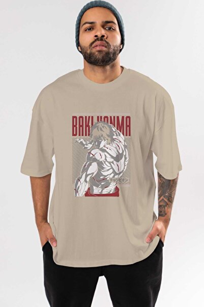 Ankhises Anime Štampano Bež Oversize kroj T-shirt - Muškarci Žene Baki Hanma