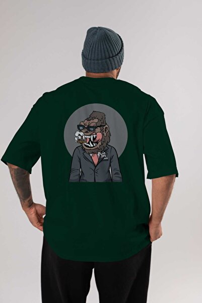 Ankhises Majmunska odela leđa Štampano smaragdno zelena Oversize kroj T-shirt...