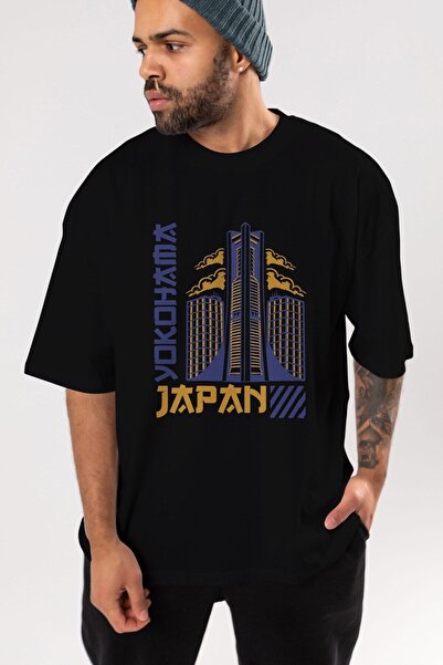 Ankhises Yokohama Front Štampano Crna Oversize kroj T-shirt Unisex Muškarci Ž...