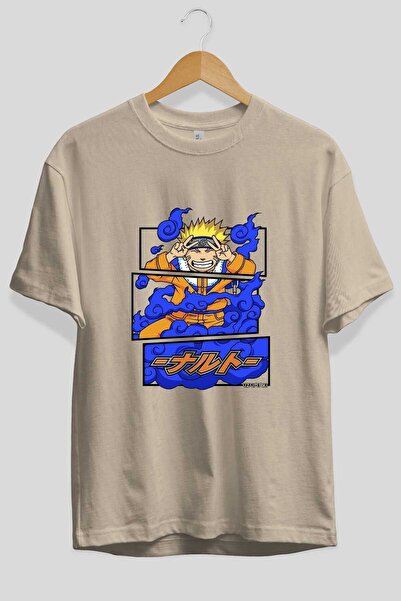 Ankhises Naruto Uzumaki Anime Prednja Štampano Bež Oversize kroj T-shirt Mušk...