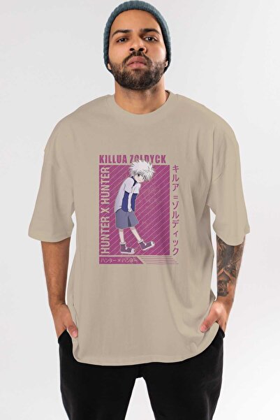 Ankhises Μπλουζάκι Killua Zoldyck 3 1 Anime με μοτίβο μπεζ υπερμεγέθη - Ανδρι...