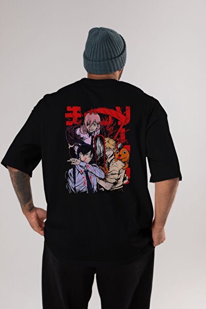 Ankhises CHAINSAWMAN CREW Anime Leđa Štampano Crna Oversize kroj T-shirt Mušk...