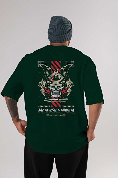 Ankhises Japanski samuraj Arka Štampano smaragdno zelena Oversize kroj T-shir...