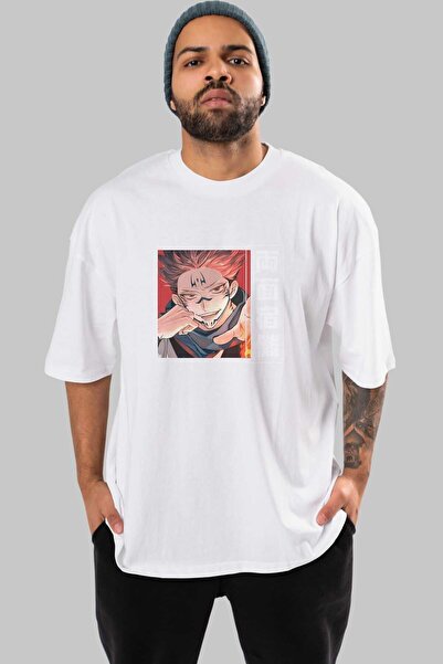 Ankhises Sukuna Ryoumen 4 Anime Prednja strana Štampano Bela Oversize kroj T-...