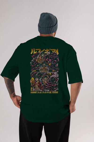 Ankhises MONKEY D. LUFFY (2) Anime Back Štampano Emerald Green Oversize kroj ...