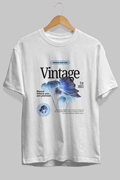 Ankhises Vintage cvetni prednji deo Štampano beli Oversize kroj T-shirt muška...