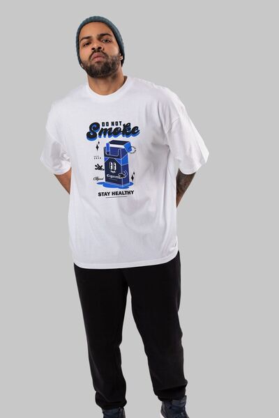 Ankhises Ne pušite Prednja strana Štampano Bela Oversize kroj T-shirt Unisex ...