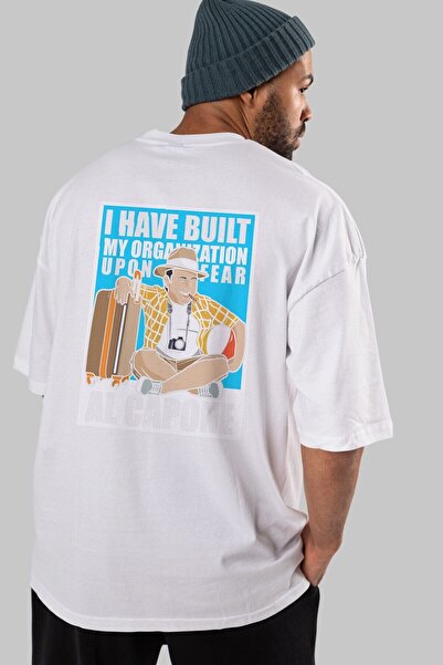 Ankhises Al Capone Holiday Back Štampano Bela Oversize kroj T-shirt Unisex Mu...