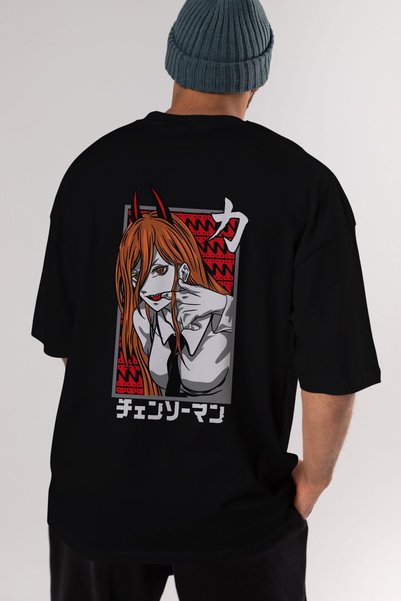 Ankhises CHAINSAWMAN POWER Anime Leđa Štampano Crna Oversize kroj T-shirt Muš...